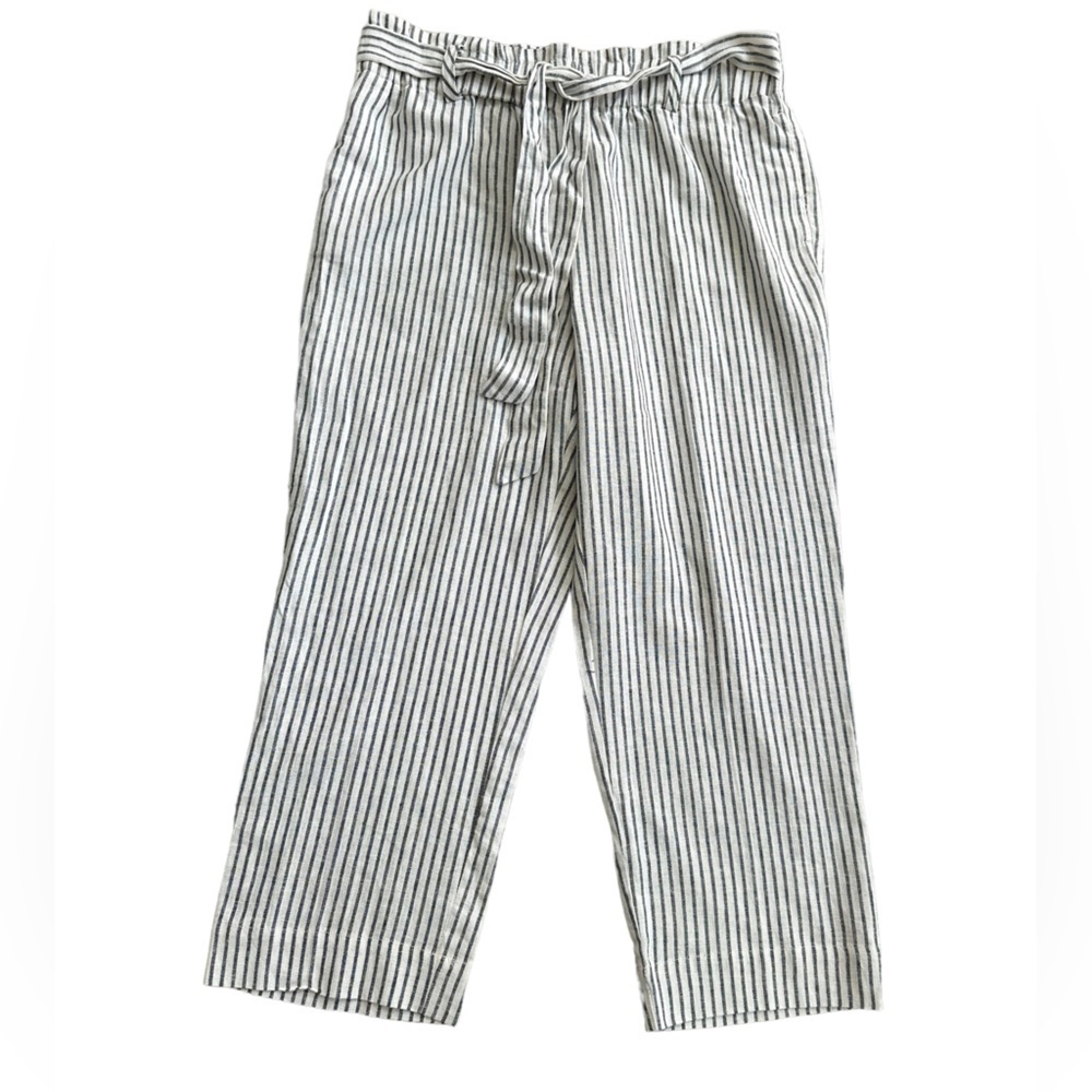Anne Klein Women's Linen Blend Stripe Ankle Pants with Tire Elastic Waistband 8